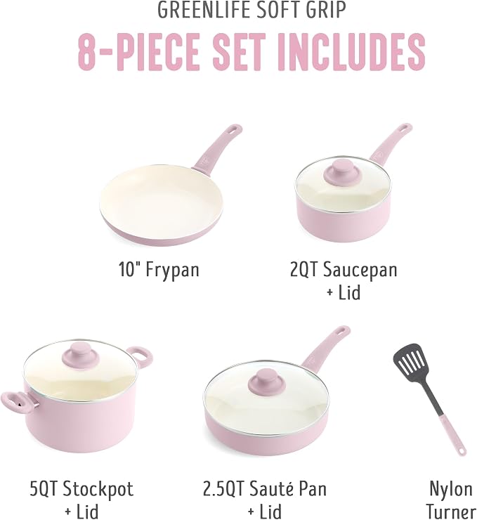 GreenLife 8 Piece Nonstick Cookware Set, Non-Toxic PFAS-Free Ceramic Pots & Pans - Image 3