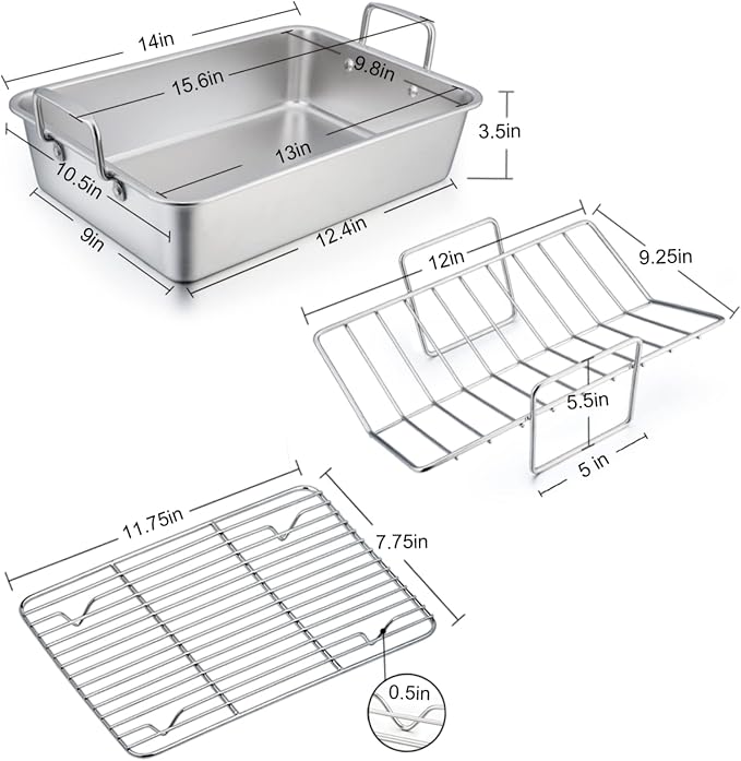 TeamFar Roasting Pan with Rack, 14 Inch Stainless Steel Turkey Roaster Lasagna - Image 2
