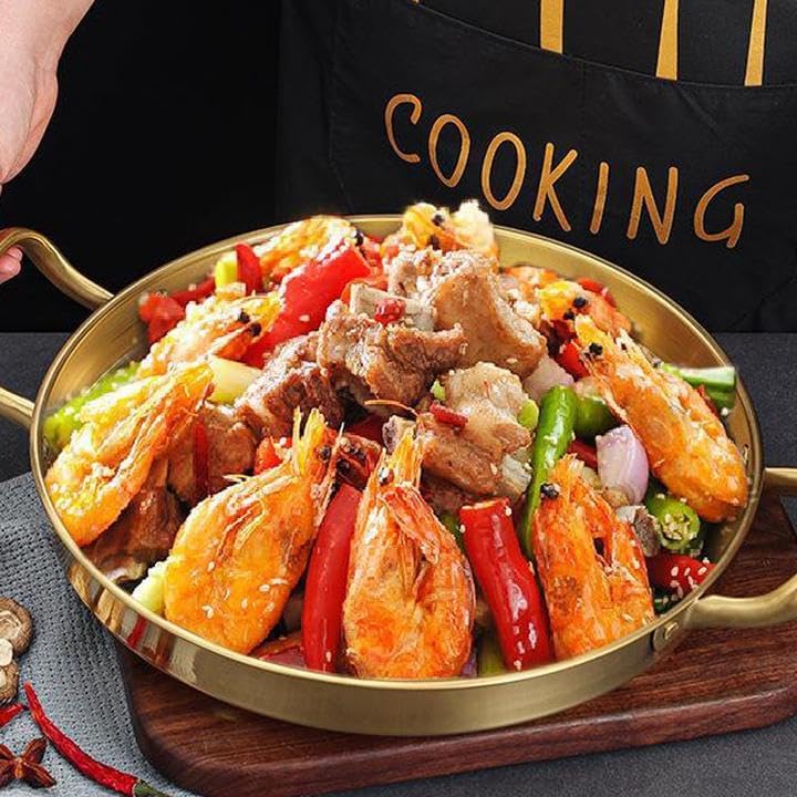 Paella Pan Gold Stainless Steel Skillet Pan 11 inch 28cm Dinner Server