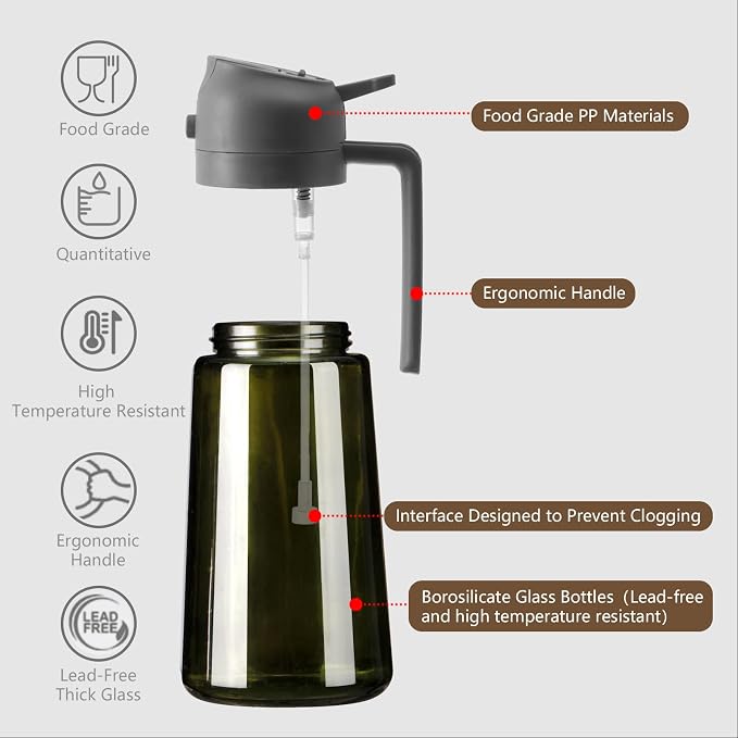 SWEET VIEW 2PCS Olive Oil Dispenser and Oil Sprayer – 16oz/470ml Glass - Image 5