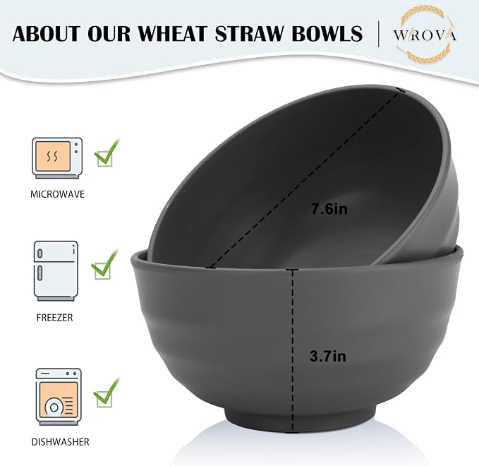 Wheat Straw Bowls Set 60 OZ Unbreakable Large Cereal Bowls Set of 6 Microwave - Image 2