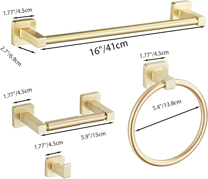 Brusehd Light Gold Bathroom Hardware Set 4 Pieces, Towel Bar Set Stainless - Image 6