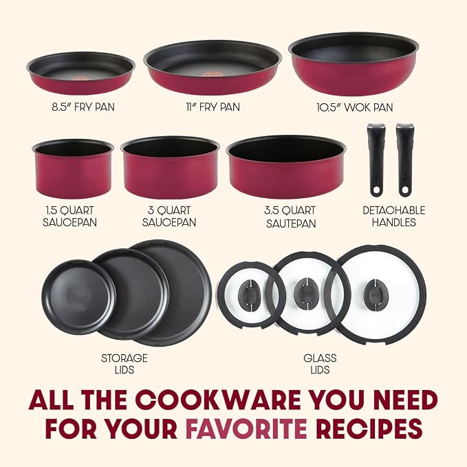 T-fal Ingenio Expertise Non Stick Cookware Set 14 Piece, Oven Broiler Safe 500F - Image 2
