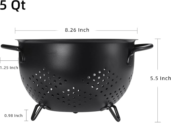 Metal Colander 5 Quart Powder Coated Self-draining Metal Strainer - Image 2
