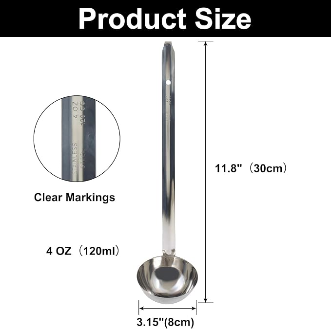 4 Oz Stainless Steel Ladle, 11.8" Long Handle Length - Image 2