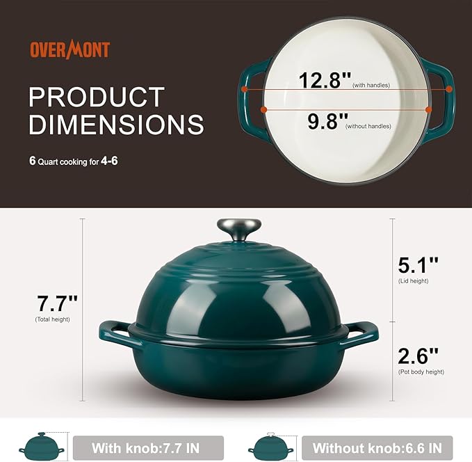 Overmont Enameled Cast Iron Bread Oven - 6QT Bread Dutch Oven - Image 5