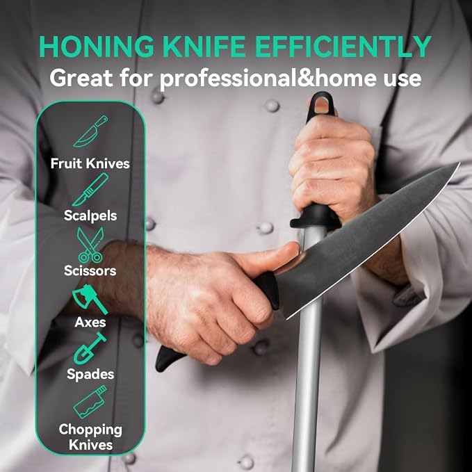 Kota Japan 12 in. Diamond Carbon Steel Professional Knife Sharpener Rod | - Image 8
