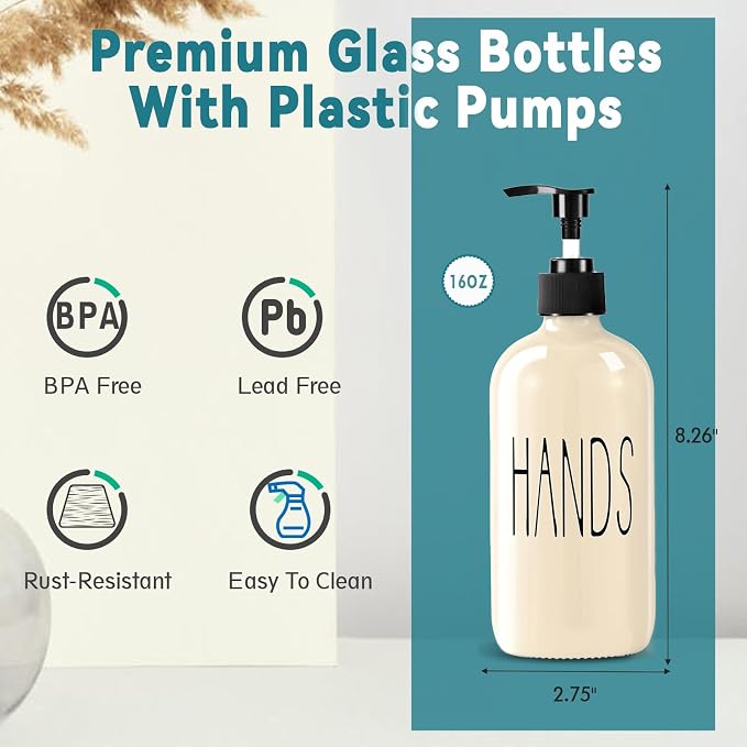 COHOSEGE Glass Soap Dispenser Set 2 Pack, 16 Oz Dish Soap Dispenser - Image 3
