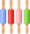 Mini Silicone Rolling Pin for Kids, Non-stick Surface Wood Handle, 9 Inch 4 Pack by Honglida