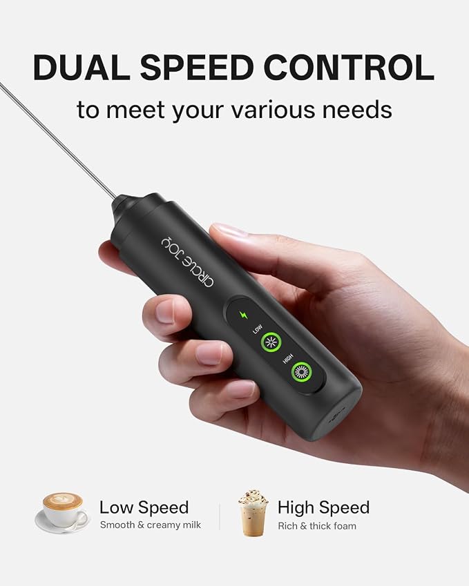 CIRCLE JOY 2-Speed Rechargeable Milk Frother Hanheld, Dual Coil Whisk Head - Image 2