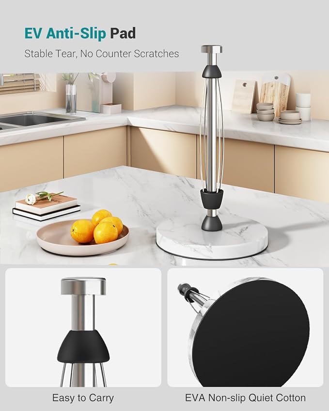 Marble Paper Towel Holder Countertop, Stainless Steel, One-Handed Tear - Image 6