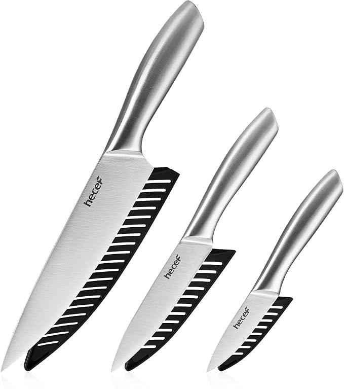 hecef Silver Kitchen knife set of 3, Satin Finish Blade by hecef
