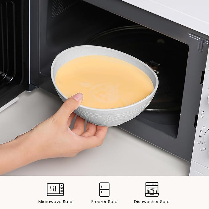 Wheat Straw Bowls Set of 4, Unbreakable Plastic Bowls Reusable, Microwave Safe - Image 4
