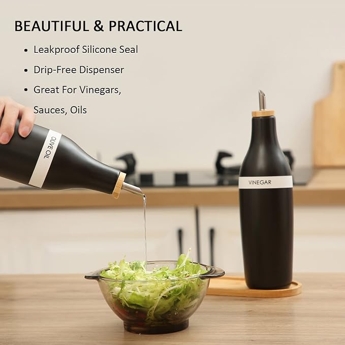 HOMCDALY Olive Oil and Vinegar Dispenser Set, Two 16oz Ceramic Oil Dispenser - Image 3