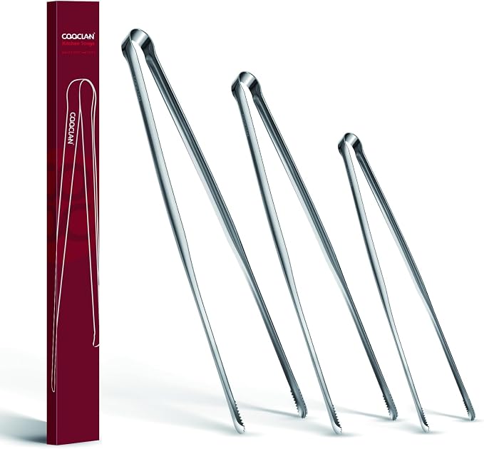 Precision Serrated Non-Slip Tips Cooking Tongs 3 Set, 18/8 Stainless Steel by COOCLAN
