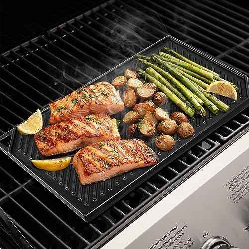 GGC Reversible Cast Iron Griddle, 16.5" x 9.5" Rectangular Griddle Pan