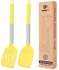 Pack of 2 Silicone Solid Turner, Non Stick Slotted Kitchen Spatulas, High Heat by BUNDLEPRO