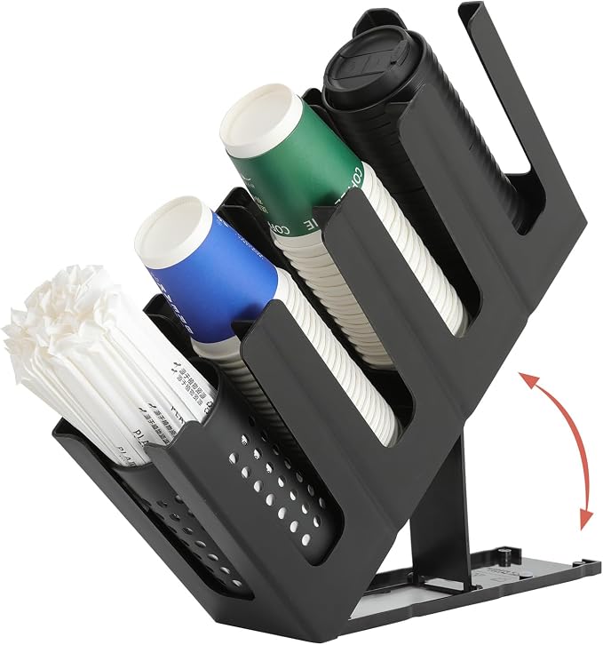 Paper Cup and Lid Holder with Straw Organizer, 4 Compartment Adjusting by cupholder