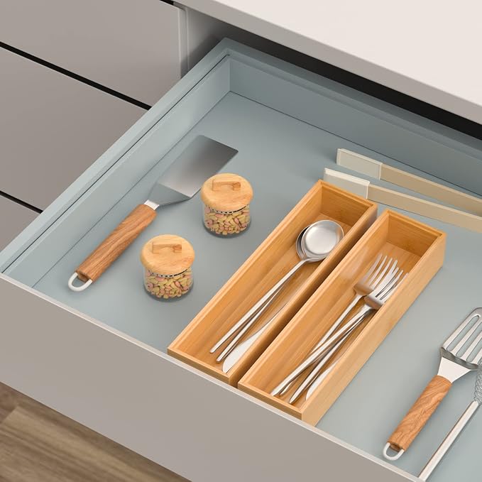 VeyFey Silverware Tray for Drawer, Stackable Kitchen Bamboo Drawer Organizer - Image 3