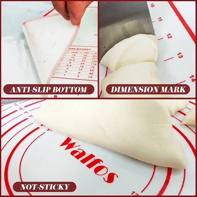 WALFOS French Rolling Pin and Silicone Baking Mat Set, Non-Stick Beech Wood - Image 6