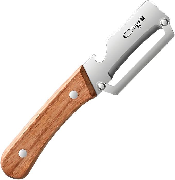 Premium Vegetable Peeler with Wooden Handle and Bottle Opener Stainless Steel by ANMIOUHOME