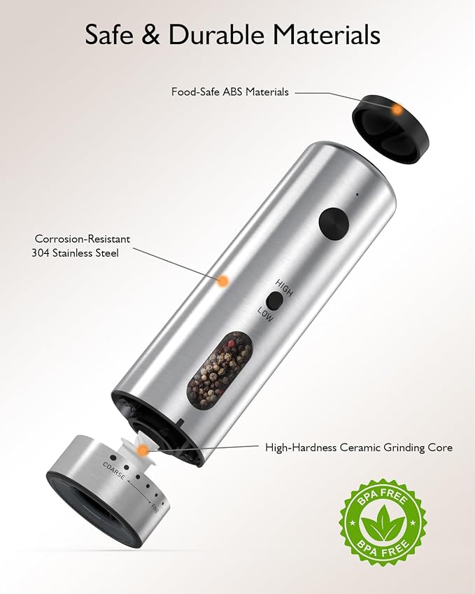 Electric Salt and Pepper Grinder Set, Upgraded 2-Speed Setting, External 6 - Image 9