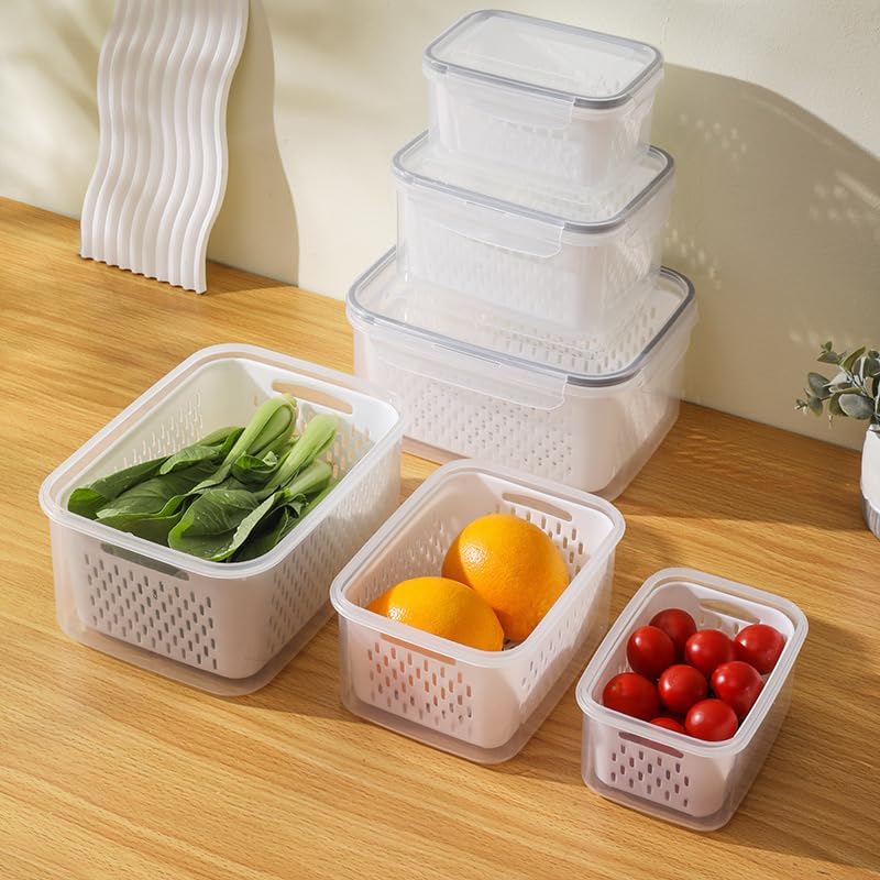 3-Pack Fruit Storage Containers with Strainer and Drain Lid