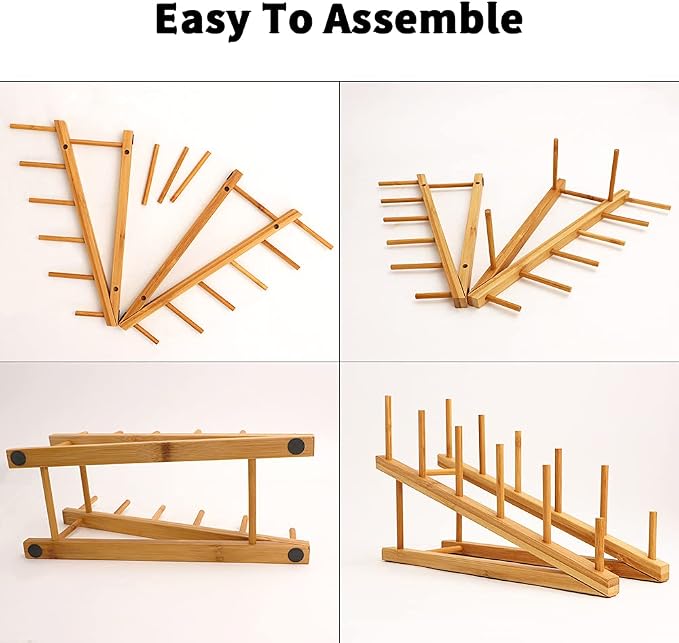 4 PCS Wooden Dish Drying Rack Bamboo Plate Dish Rack Stand Kitchen Cabinet - Image 3