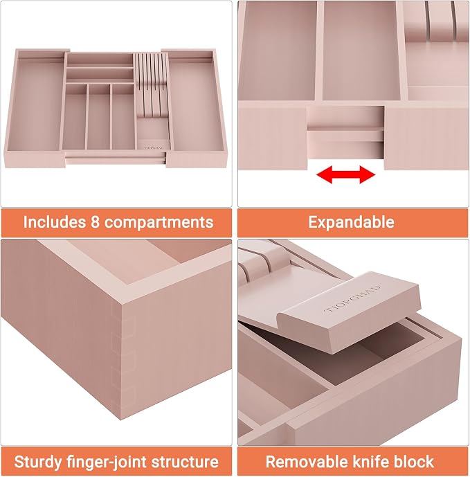 TIOPGHAD Bamboo-Silverware-Drawer-Organizer-Kitchen, Expandable Utensil Holder - Image 7