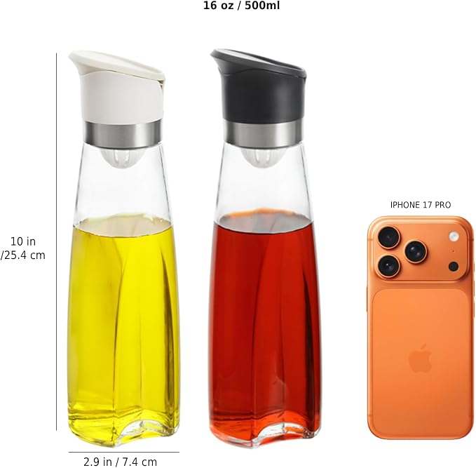 Premium Glass Olive Oil and Vinegar Dispenser Bottles Set, 2-Piece 16oz Kitchen - Image 2