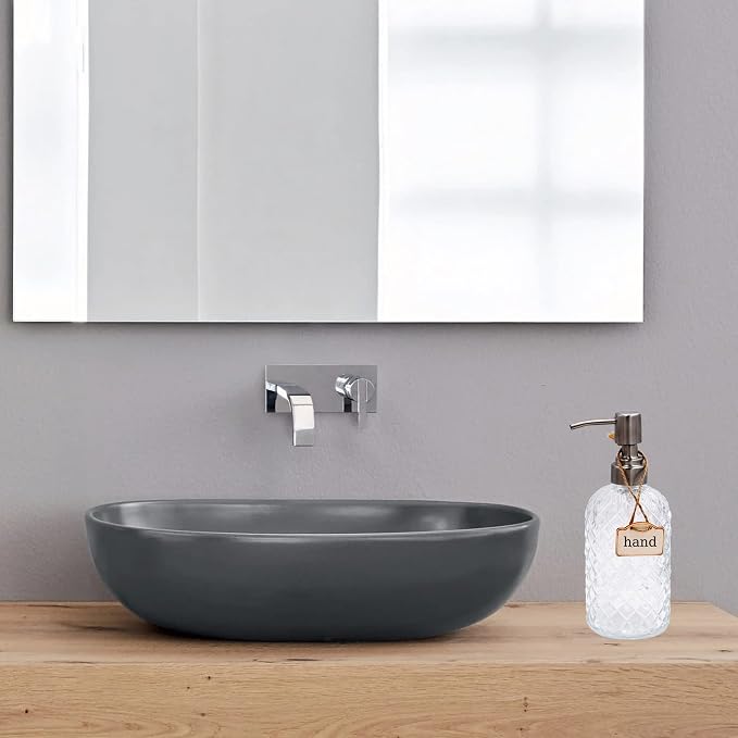 16 oz Diamond Pattern Glass Soap Dispenser, Kitchen and Bathroom Refillable - Image 2