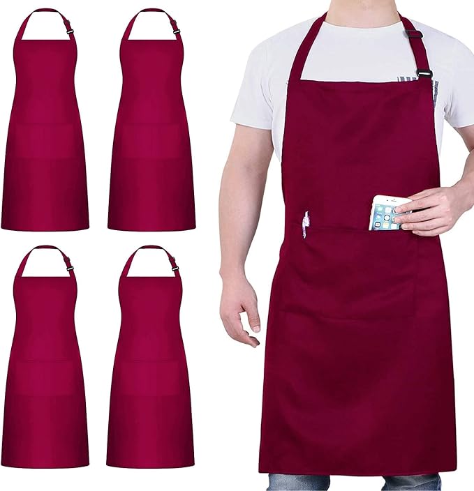 4 Packs Chef Apron, Waterproof Apron, Adjustable Aprons by loteaf