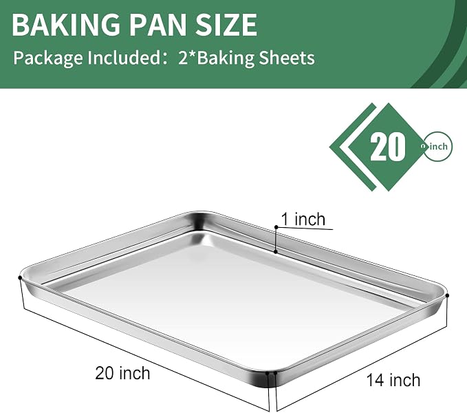 Baking Sheets Set of 2, HKJ Chef Cookie Sheets 2 Pieces Stainless Steel Baking - Image 2