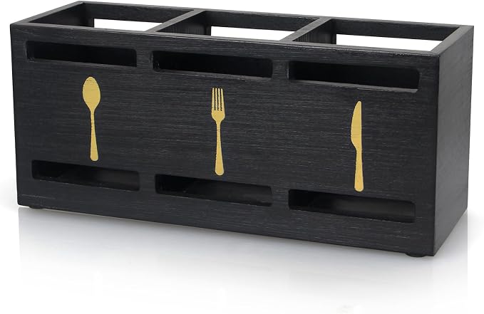 Ayiaren Wooden Cutlery Silverware Holder Flatware Utensil Caddy Black Utensil by Ayiaren