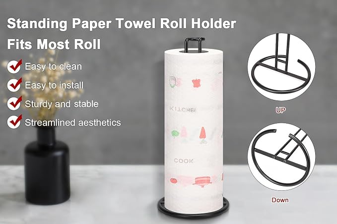 NearMoon Paper Towel Holder, Sturdy Paper Towel Stand Dispenser-All Metal - Image 3