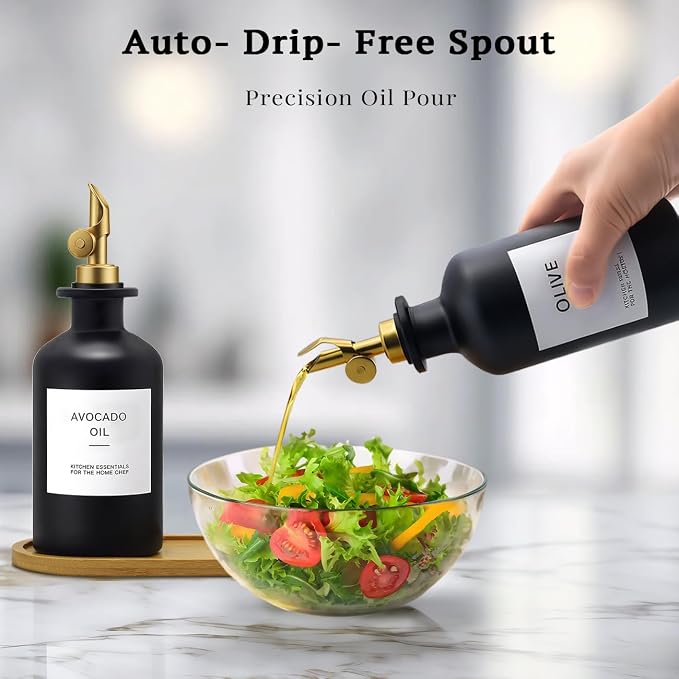 Olive Oil Dispenser Set, 2 x 11.8oz Black Glass Bottles - Image 3