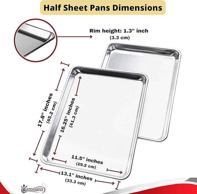 KITCHENATICS Aluminum Half Sheet Size Baking Pans, Nonstick Cookie Sheets - Image 2