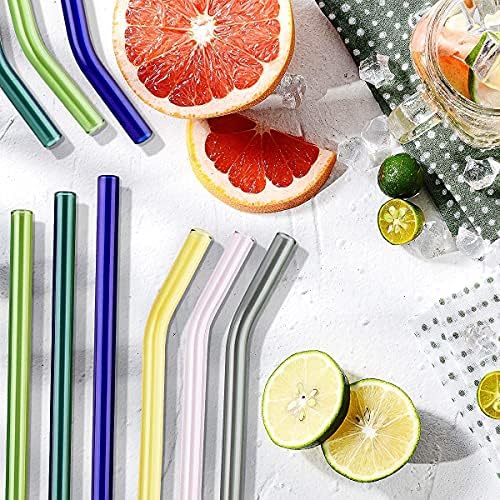 8 Pcs Reusable Glass Straws, 8"x8mm Eco-friendly Drinking Straws for