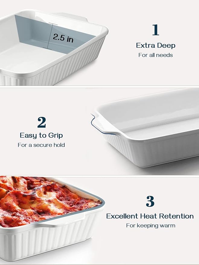 DOWAN Casserole Dish, 9x13 Ceramic Baking Dish, Large Lasagna Pan Deep - Image 3