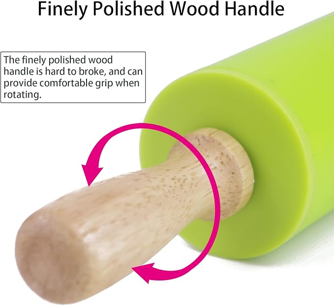 Silicone Rolling Pin for Baking Non-stick Rolling Pin Dough Roller Wooden - Image 3