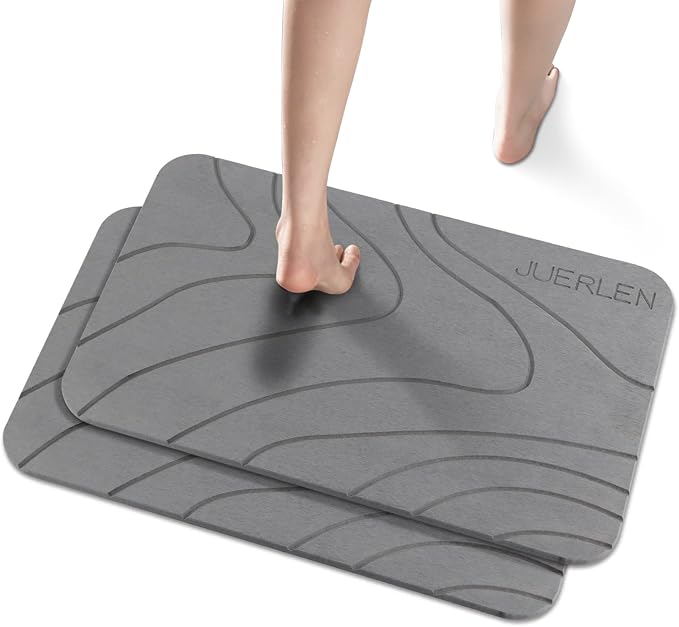 JUERLEN 2 Pack Diatomaceous Earth Shower Mat, Stone Bath Mat, Nonslip Super by JUERLEN