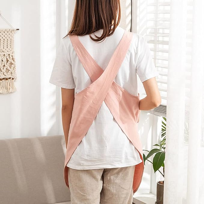 Cotton Cross Back Aprons Solid Color Cooking Kitchen Garden Smock - Image 8