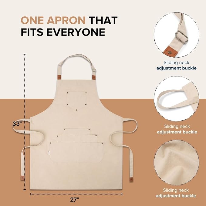 Cotton Canvas Apron for Women & Men – Adjustable Neck Strap & Waist Ties - Image 4
