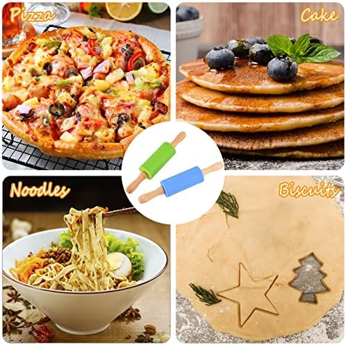 Mini Silicone Rolling Pin for Kids, Non-stick Surface Wood Handle