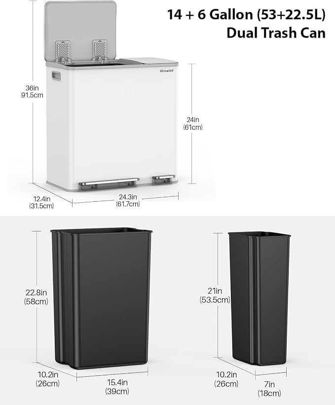 Lovewind Dual Trash Can, 14 + 6 Gallon Garbage Can - Image 6