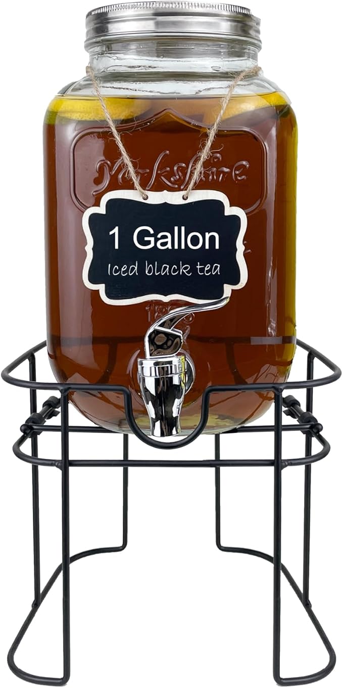 1 Gallon Glass Drink Dispenser for Parties, HENABLE Beverage Dispensers by HENABLE