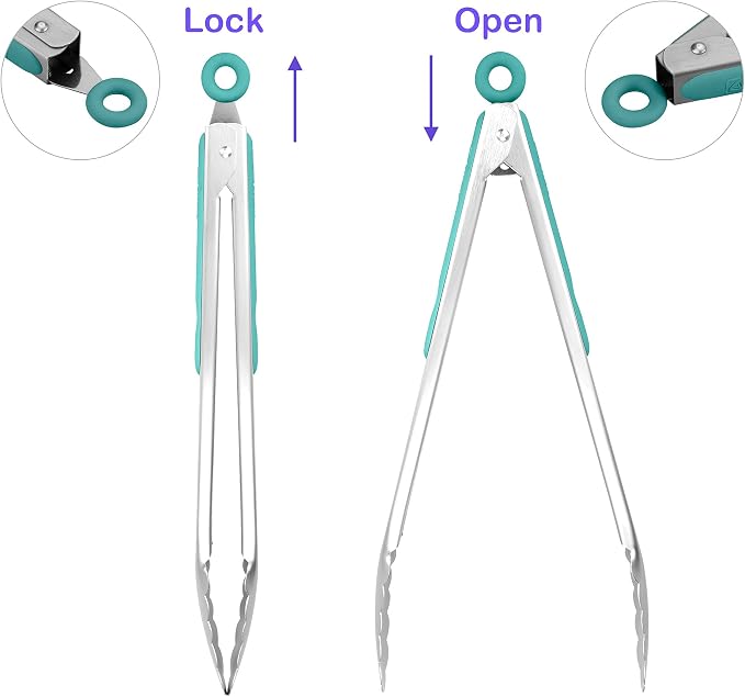 304 Stainless Steel Kitchen Cooking Tongs, Aqua Sky - Image 3