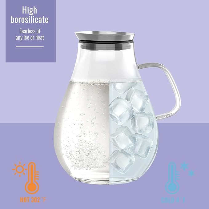 Glass Pitcher With Lid, 2.5 Liter 85 oz Glass Water Pitcher - Image 5