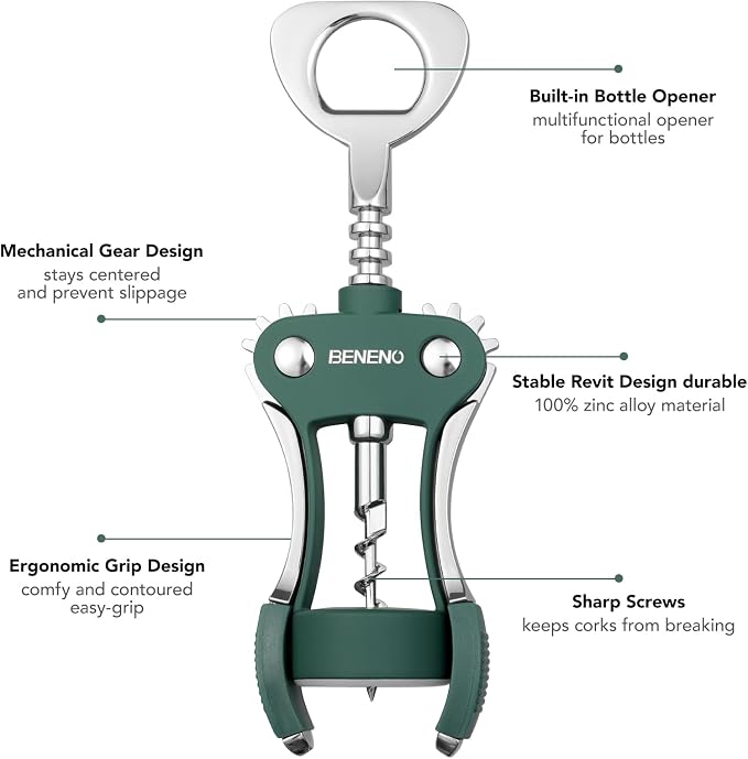 Beneno Wine Opener, Zinc Alloy Premium Wing Corkscrew - Image 2