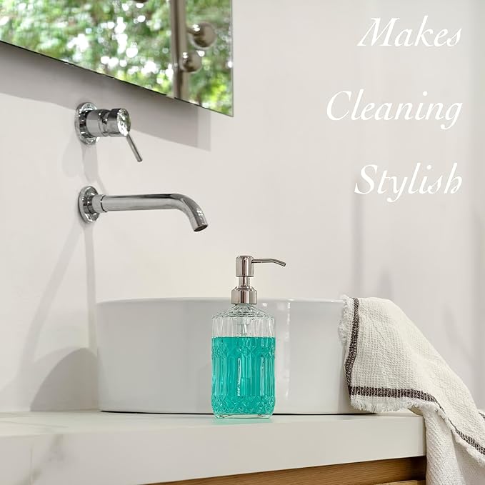 JASAI 18 Oz Embossed Clear Glass Soap Dispenser - Image 3